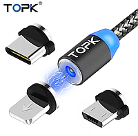 Кабель для зарядки телефона магнитный USB Topk с коннектором Lightning iPhone.