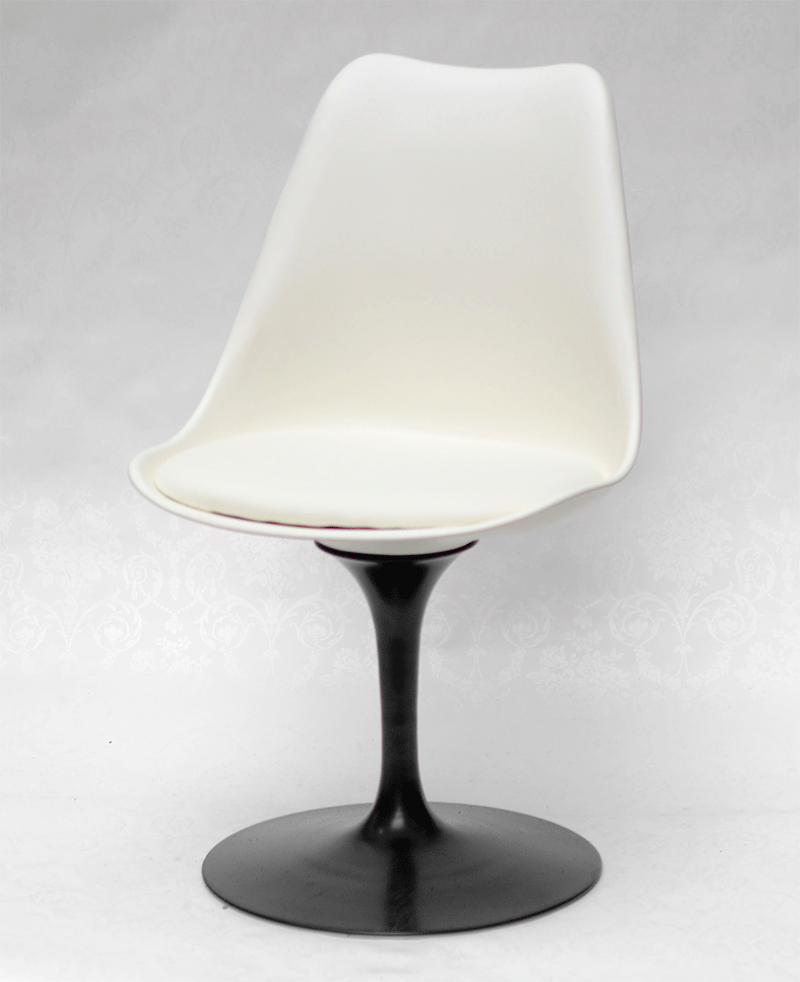 Стілець поворотний Milan-T-2 ВК молочний 56 з м'якою подушкою на чорній ніжці Tulip Eero Saarinen, фото 1