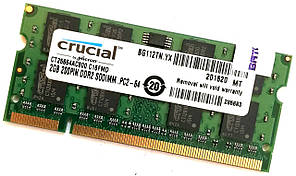 Оперативная память для ноутбука Crucial SODIMM DDR2 2Gb 800MHz 6400s CL6 (CT25664AC800.C16FMD) Б/У