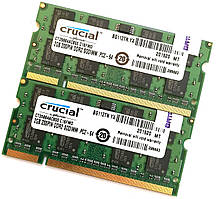 Пара оперативной памяти для ноутбука Crucial SOD DDR2 4Gb (2Gb+2Gb) 800MHz 6400s CL6 (CT25664AC800.C16FMD) Б/У