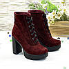 Жіночі замшеві ботильйони на високих підборах, колір бордо, фото 3