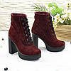 Жіночі замшеві ботильйони на високих підборах, колір бордо, фото 2