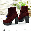 Жіночі замшеві ботильйони на високих підборах, колір бордо, фото 4