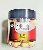 Плавающие бойлы Dynamite Baits Source White Fluro Pop-Ups and Dumbells 10/15/20mm