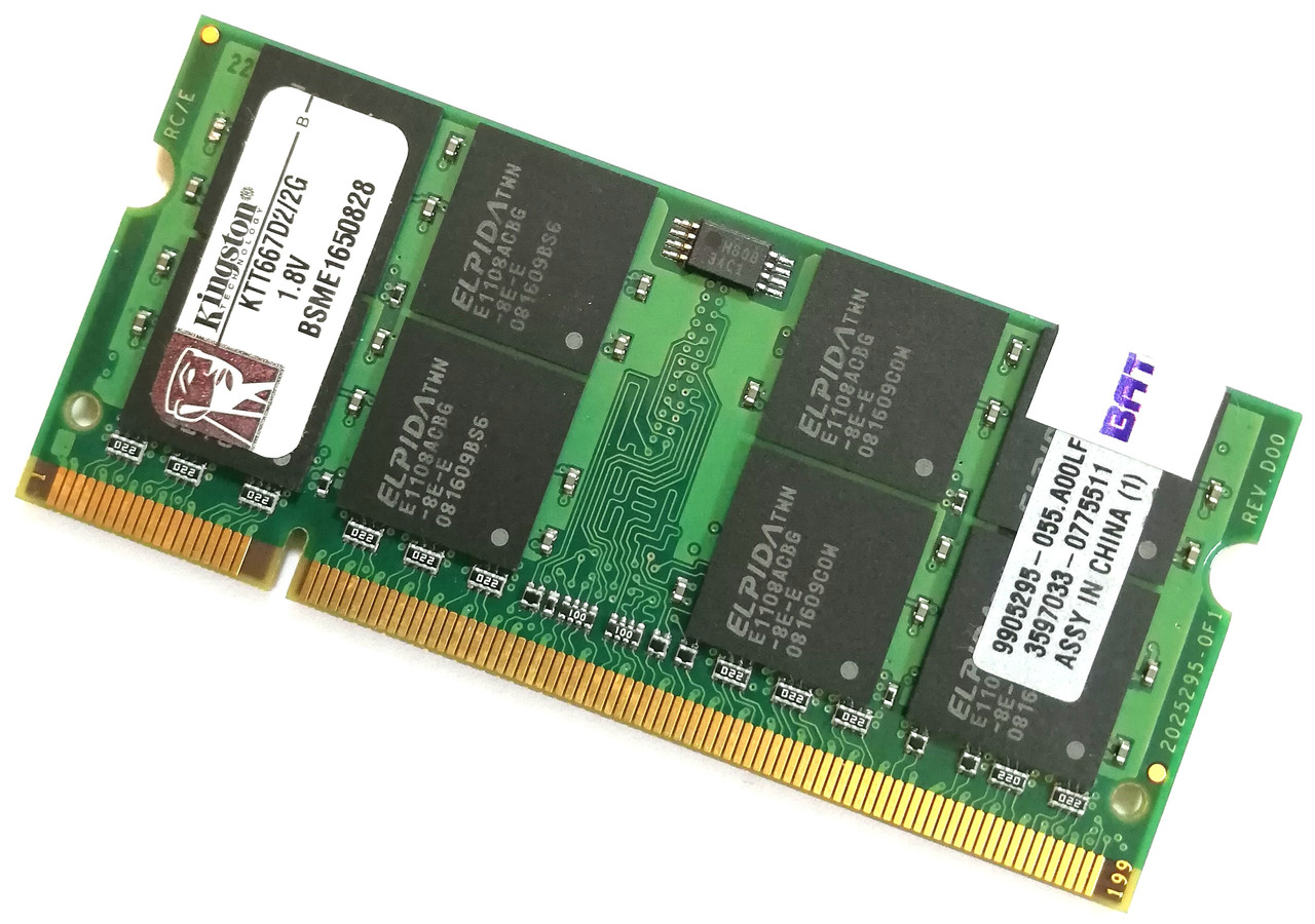 Оперативная память для ноутбука Kingston SODIMM DDR2 2Gb 667MHz 5300S CL5 (KTT667D2/2G) Б/У