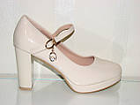 Туфлі на маленькій платформі кольору беж стійкий каблук ремінець розмір 36, фото 4