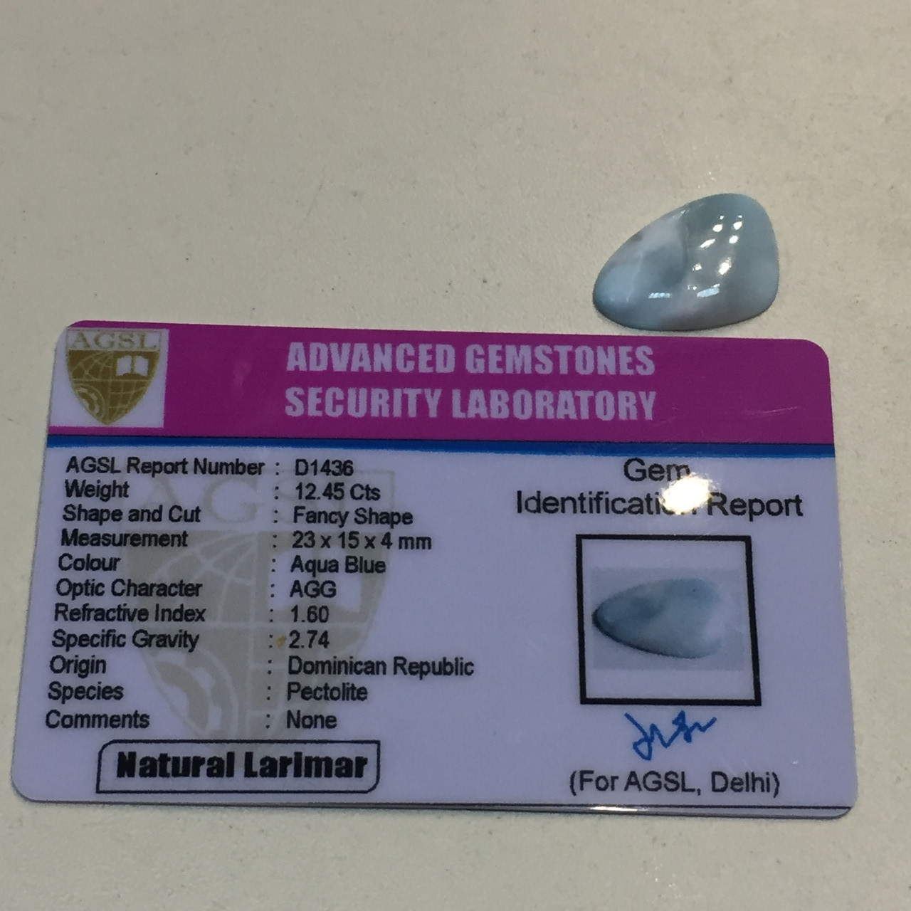 Ларимар кабошон камінь без оправи домініканська бірюза 23*15*4 мм.