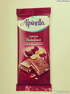 Молочний шоколад з горіхами і родзинками Alpinella Bakaliowa Польща, 90 г