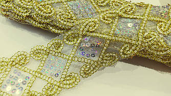 Тасьма декоративна з паєтками 6 см (білий/золото)