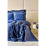 Набір постільної  білизни з покривалом + плед Karaca Home - Infinity lacivert 2020-1 синій Євро, фото 4