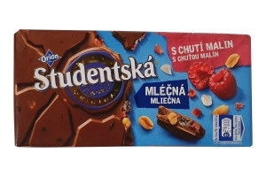 Шоколад молочний Studentska Mlecna малина з арахісом, 180 г, Чехія