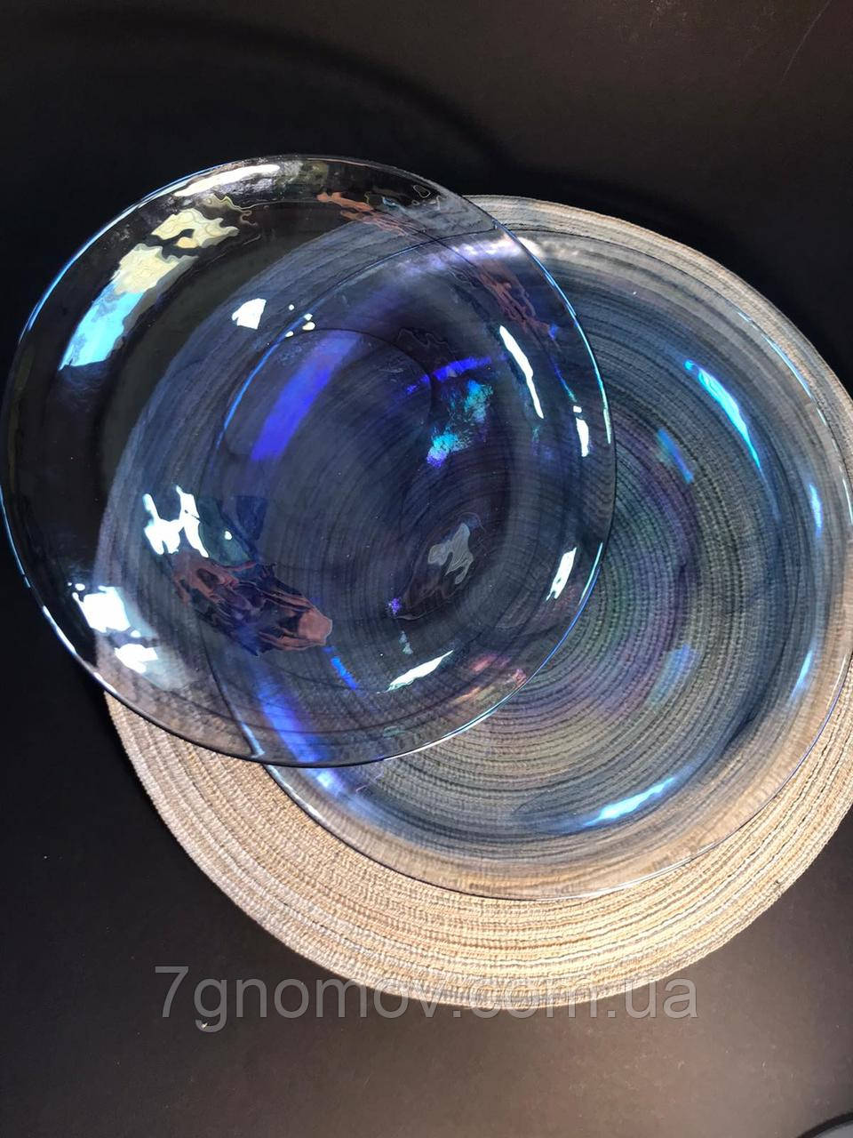 Набор 6 стеклянных обеденных тарелок прозрачно-синий Океан 27 см арт. 16112-14 - фото 7 - id-p1124246919