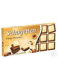 Шоколад молочний Schogetten Trilogia Noisettes (Шогетен трилогія) 100 г, мікс трьох видів шоколаду з фундуком
