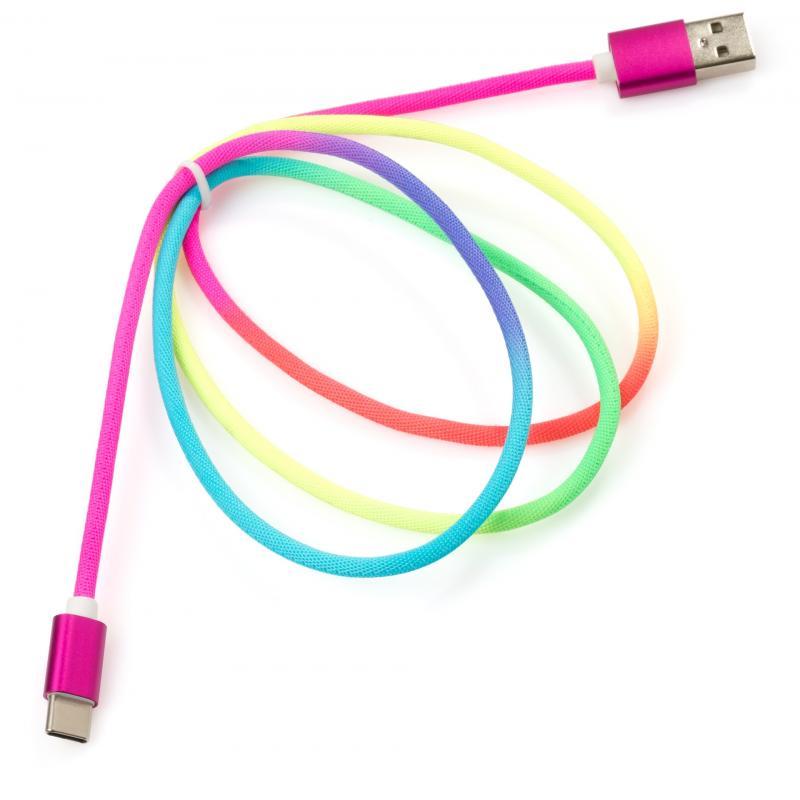 Дата кабель USB 2.0 AM to Type-C 1.0m rainbow nylon Vinga (VCPDCTCCOLNB1RS)