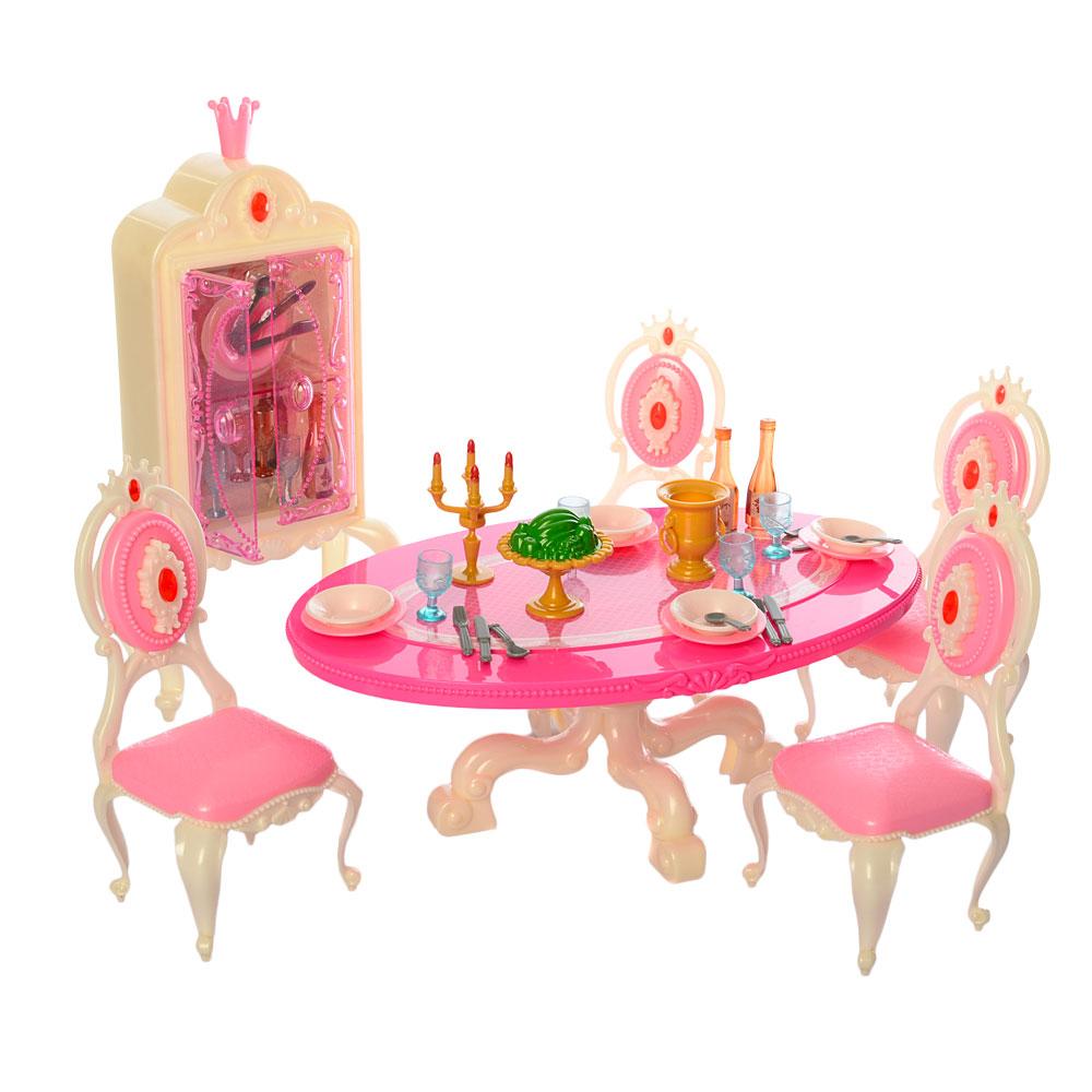 Меблі для ляльок 598-1 столова з усіма необхідними меблями посуду та дві шарнірні ляльки, фото 1