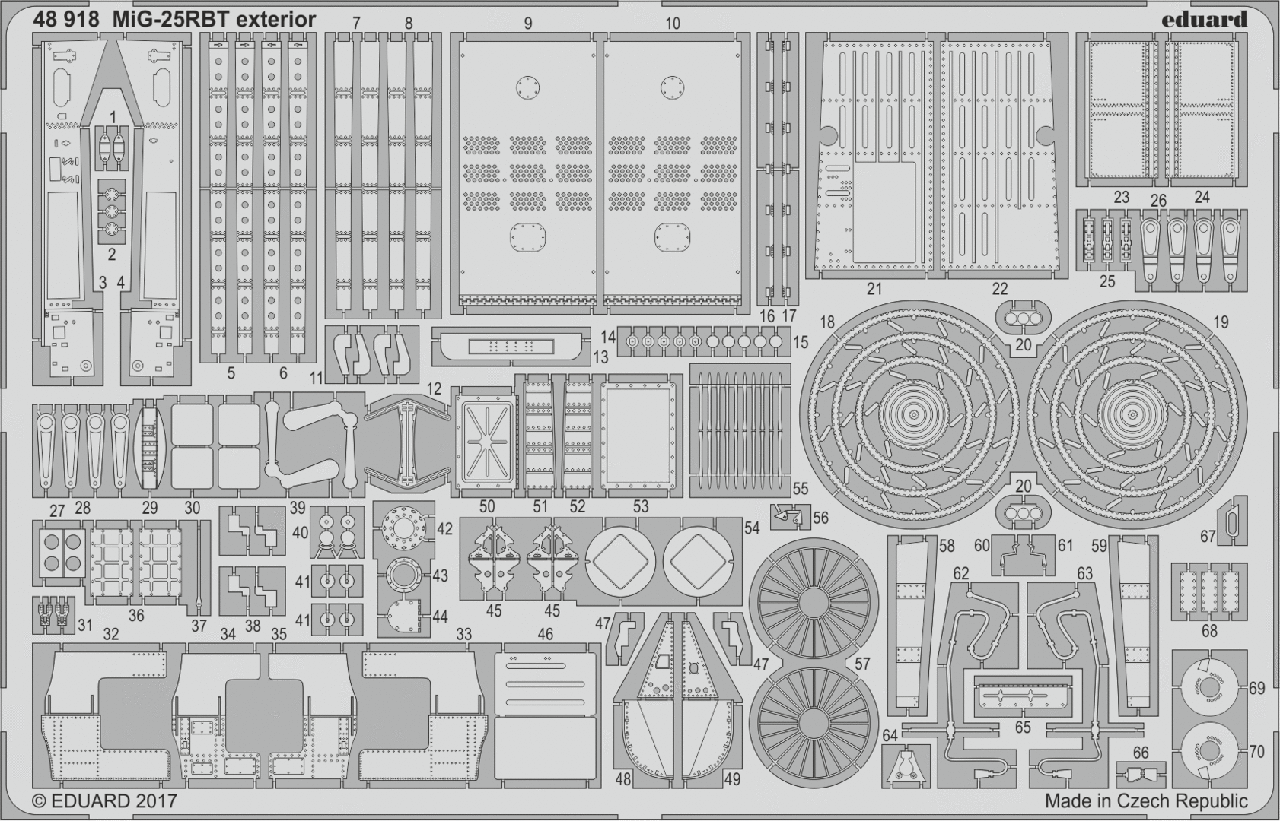 Фототравлення (екстер'єр) для збірної моделі літака МіГ-25РБТ (ICM). 1/48 EDUARD 48918