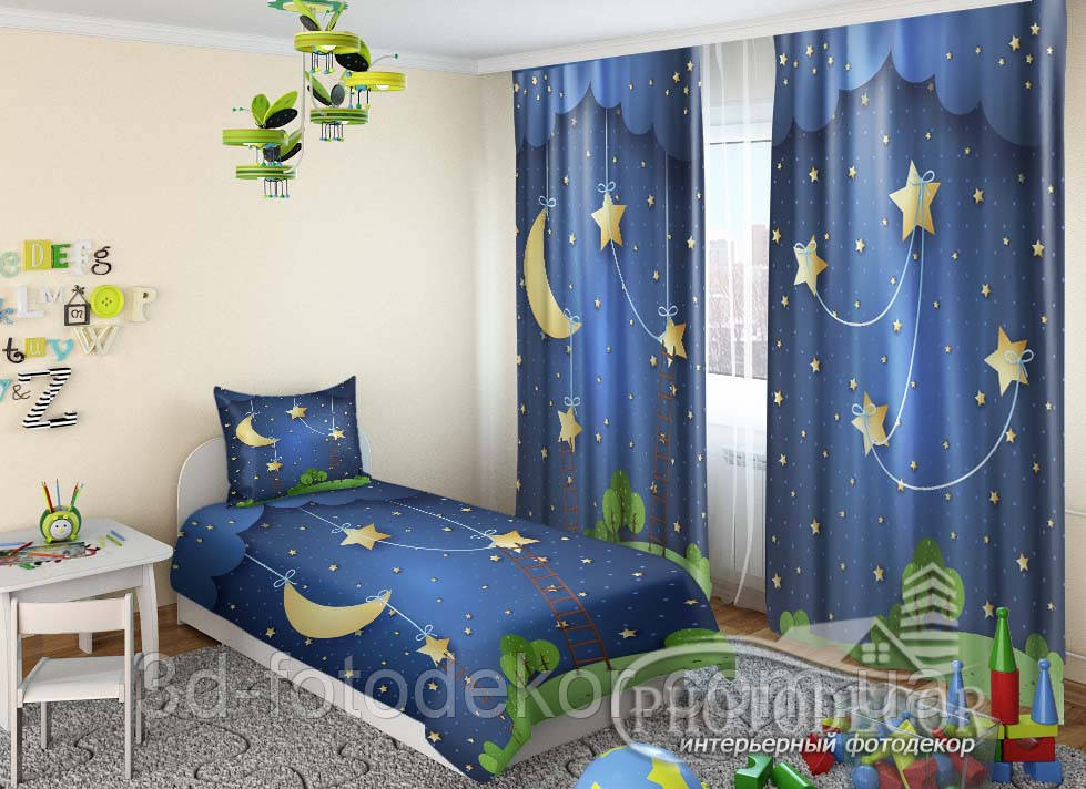 Дитячі Фото Штори "Місяць і зірки на небі" - будь-який розмір. Читаємо опис!