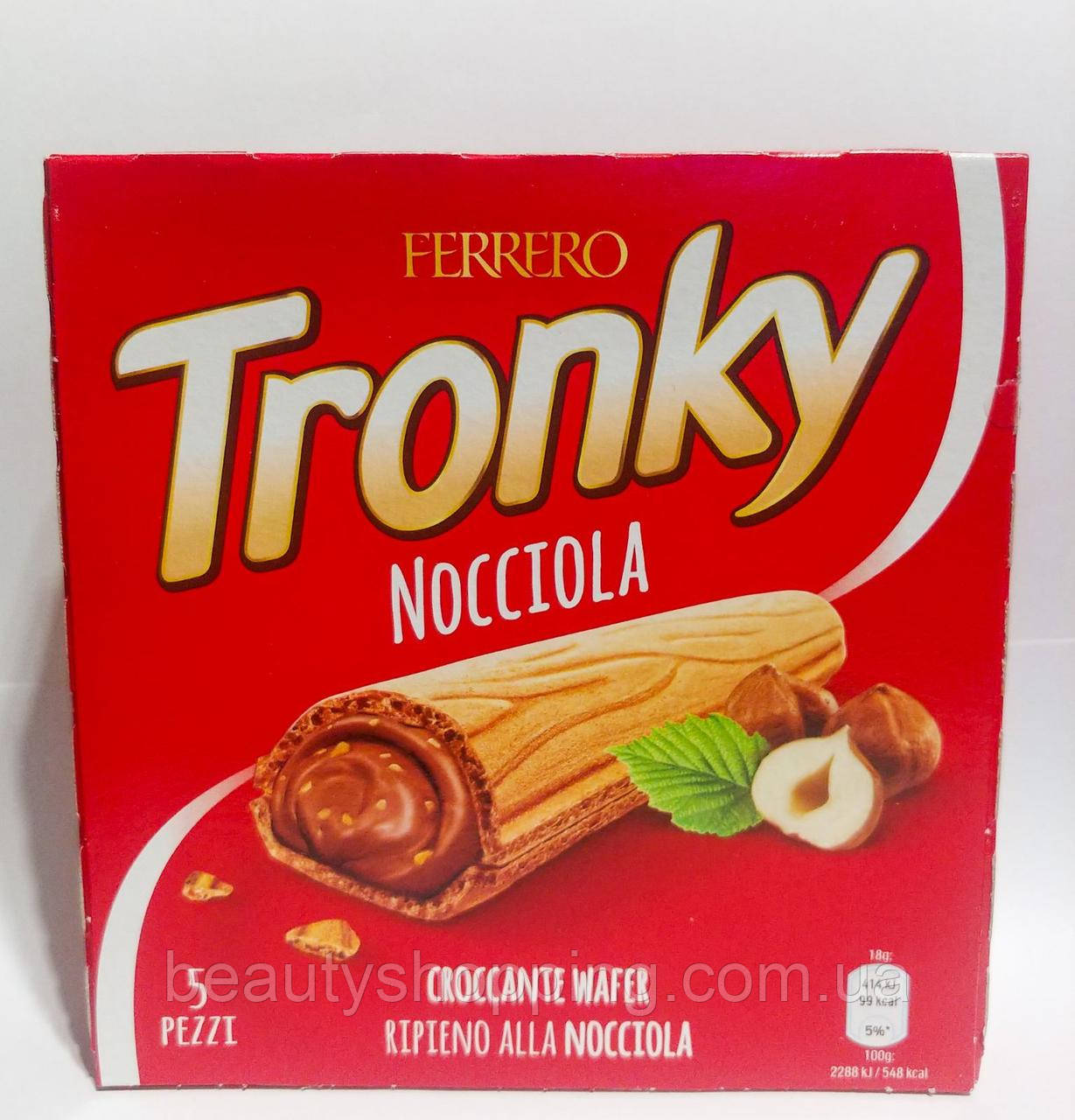 Tronky Nocciola вафельні трубочки з шоколадно-горіховою начинкою 5 штук 90g Ferrero Італія