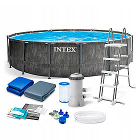 Басейн Intex 26742 каркасний Ø 457 х 122 см, фільтр насос, сходи, тент, підстилка