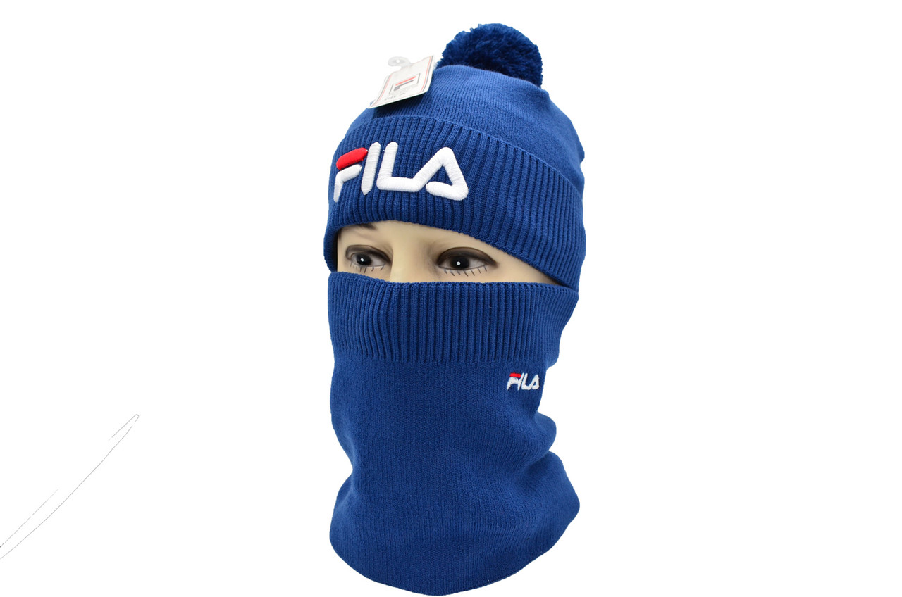 Комплект Flexfit шапка з помпоном і снуд Fila Синій (F-0918-112)