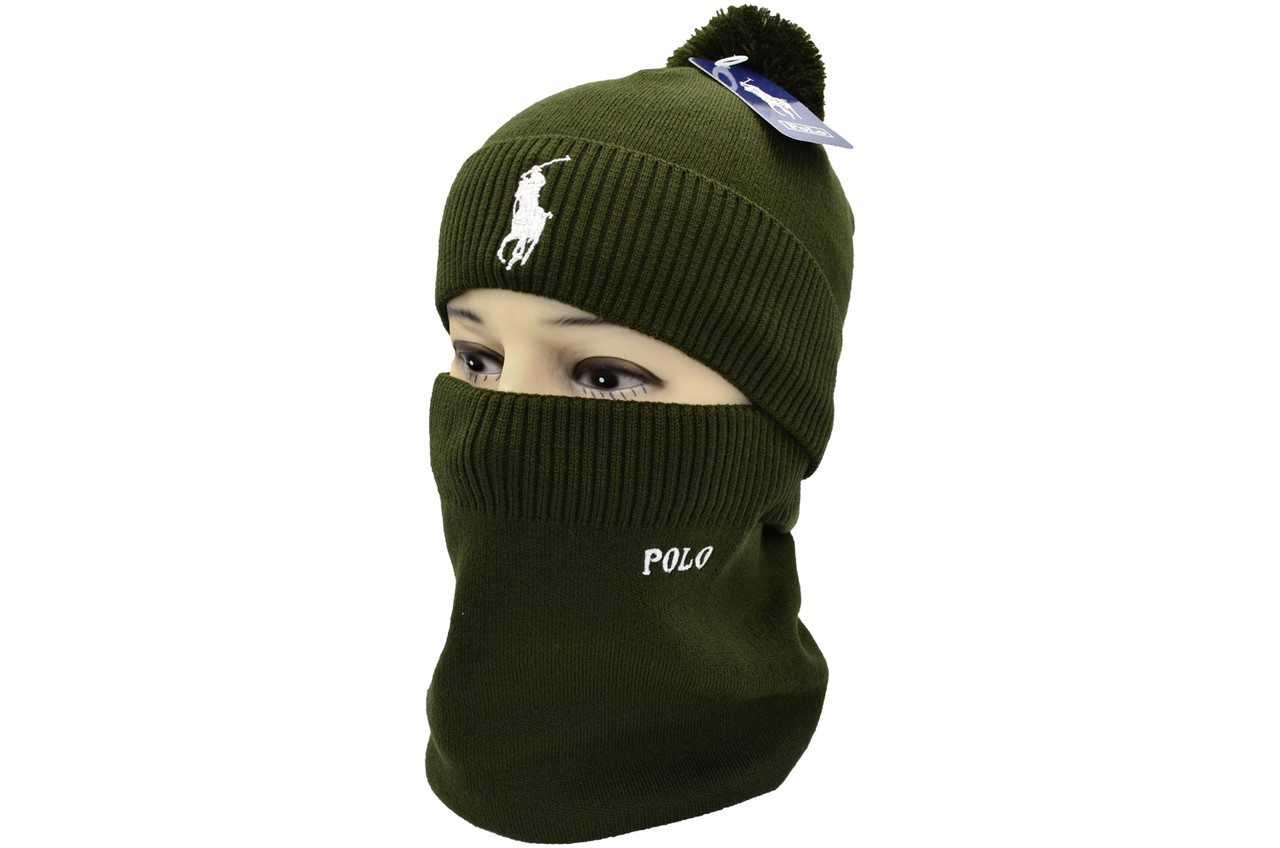 Комплект Flexfit шапка з помпоном і снуд POLO Оливковий (F-0918-113)