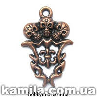 Метал. підвіска "три черепи" мідь (2,5х4 см) 3 шт. в уп.