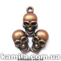Метал. підвіска "три черепи" мідь (3х4 см) 2 шт. в уп.