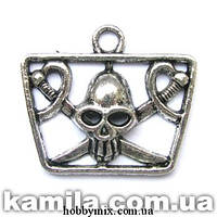 Метал. підвіска "череп" срібло (3,5х3 см) 2 шт. в уп.
