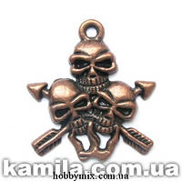 Метал. підвіска "три черепи" мідь (3,2х3,5 см) 3 шт. в уп.