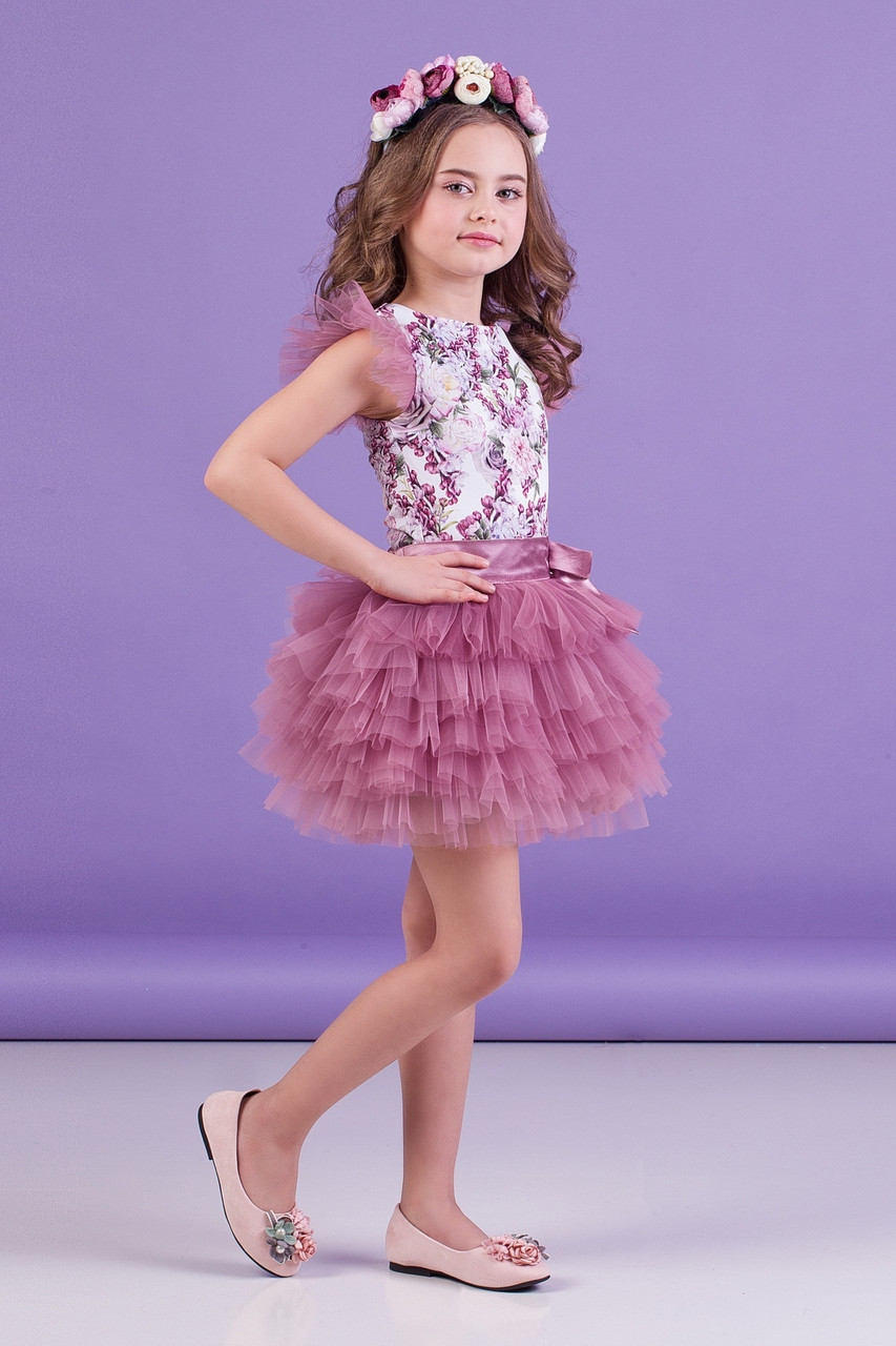 Костюм для дівчинки з пишною спідницею "Ніжний піон" 98-116, фото 1