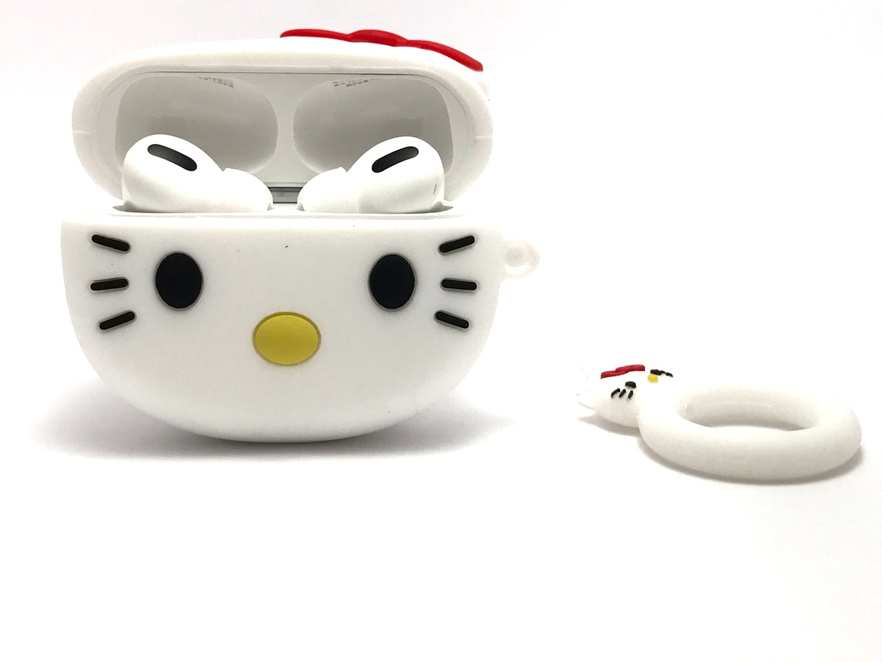 Силиконовый 3D чехол Белая кошечка для наушников AirPods Pro. Soft-touch покрытие. - фото 2 - id-p1124605443