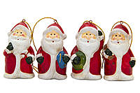 Набор елочных игрушек - Дед Мороз, 4 шт, 6,3 см, красный, керамика (013081)