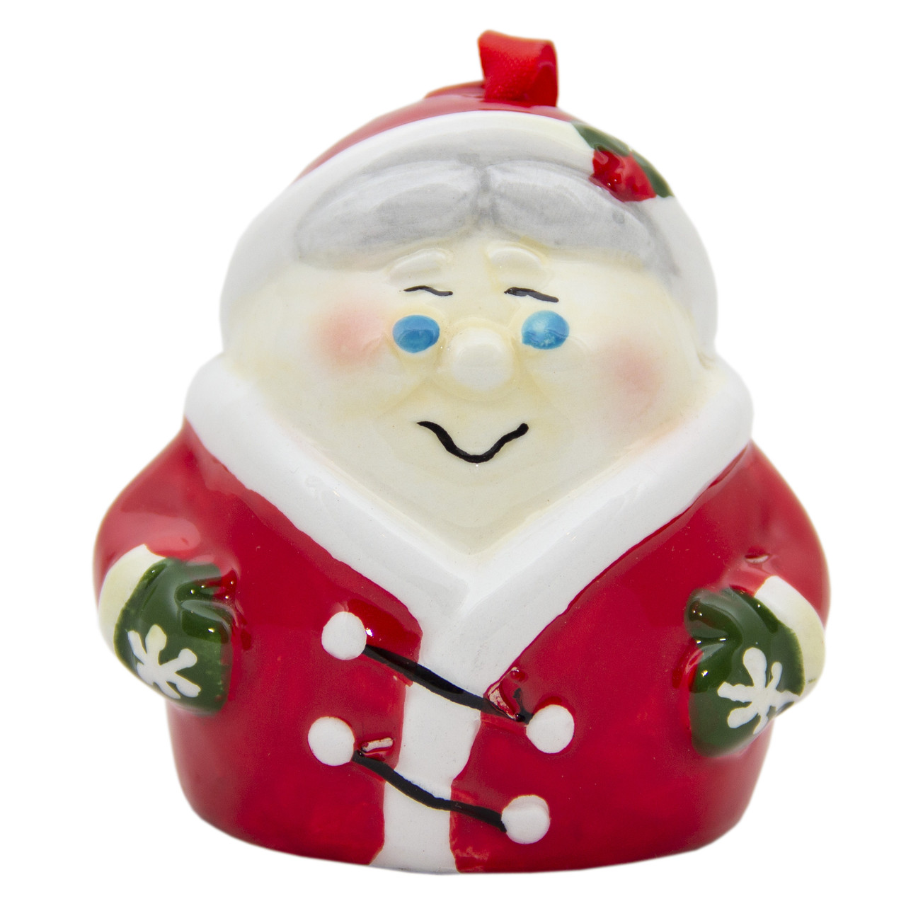 Новорічна ялинкова іграшка фігурка Дід Мороз з дзвіночками 8 см, червоний, кераміка (021796), фото 1