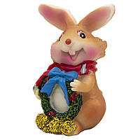 Декоративная фигурка - Кролик с шарфом и синим бантом, 3 см, бежевый, керамика (440238-1)