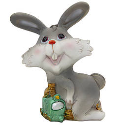 Декоративна фігурка-скарбничка - Кролик з потягом, 14 см, сірий, кераміка (440405-3)