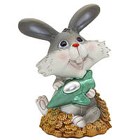 Декоративная фигурка-копилка - Кролик с самолетом, 14 см, серый, керамика (440405-4)