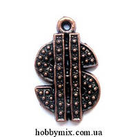 Метал. підвіска "долар" мідь (1,6х2,6 см) 6 шт. в уп.