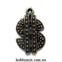 Метал. підвіска "долар" бронза (1,6х2,6 см) 6 шт. в уп.