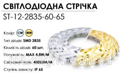 LED стрічка 12V BIOM NEW Standart (smd 2835) 60LEDs/м IP65 герметична теплий білий (2800-3200К), фото 1