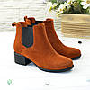 Черевики челсі жіночі замшеві на стійкому каблуці, колір рудий, фото 2