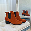 Черевики челсі жіночі замшеві на стійкому каблуці, колір рудий, фото 4