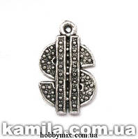 Метал. підвіска "долар" срібло (1,6х2,6 см) 6 шт. в уп.