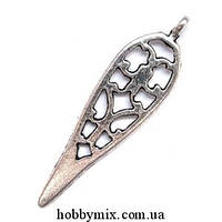 Метал. підвіска "ажурна крапля" срібло (1,2х4,3 см) 8 шт. в уп.