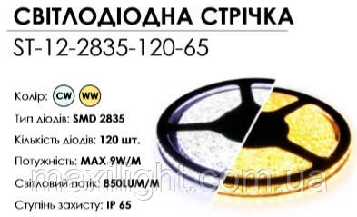 LED стрічка 12V BIOM NEW Standart (smd 2835) 120LEDs/м IP65 теплий білий, фото 1
