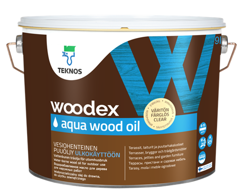 Масло влагозащитное TEKNOS WOODEX AQUA WOOD OIL для древесины 9л - фото 2 - id-p265114606