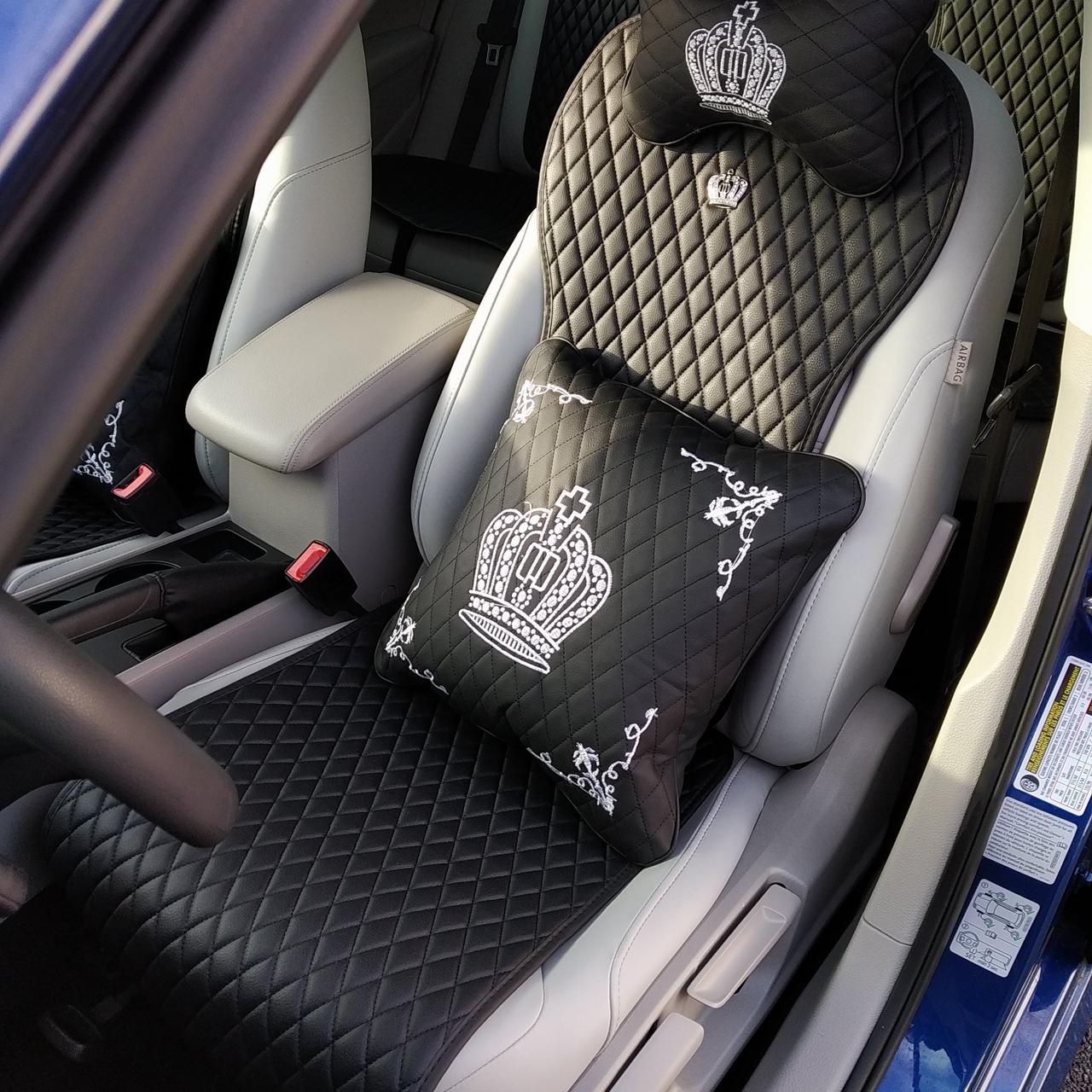Стильні жіночі VIP авточохли з екошкіри з вишивкою, для автоледі