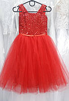 Нарядное детское платье "Паетка" красное (на 5-8 лет)
