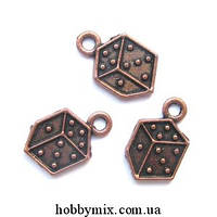 Метал. підвіска "кубик гральний" мідь (0,9х1,5 см) 17 шт. в уп.