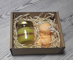 Подарунковий набір сувенірного мила Оленя й масажна свічка (на бджолиному воску)