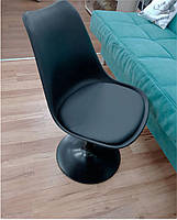 Стілець поворотний Milan T Тюльпан чорний 04 пластик з м'якою подушкою, чорна ніжка, дизайн Tulip Eero Saarinen, фото 6